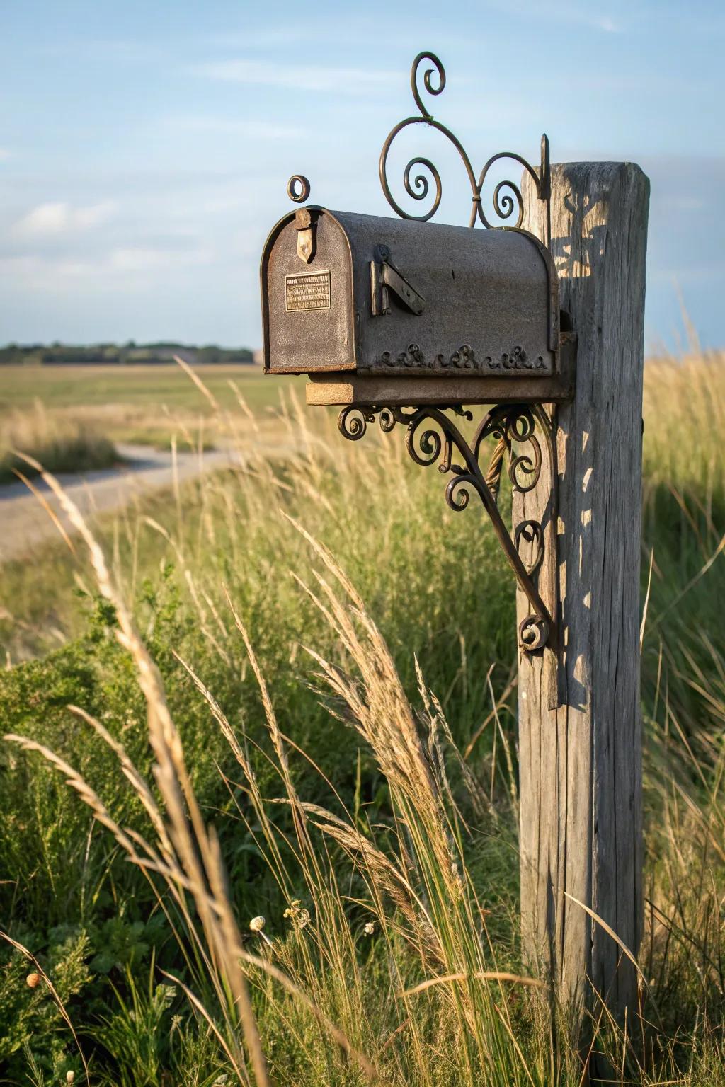 Metal accents introduce a hint of classic sophistication to this mailbox stand.