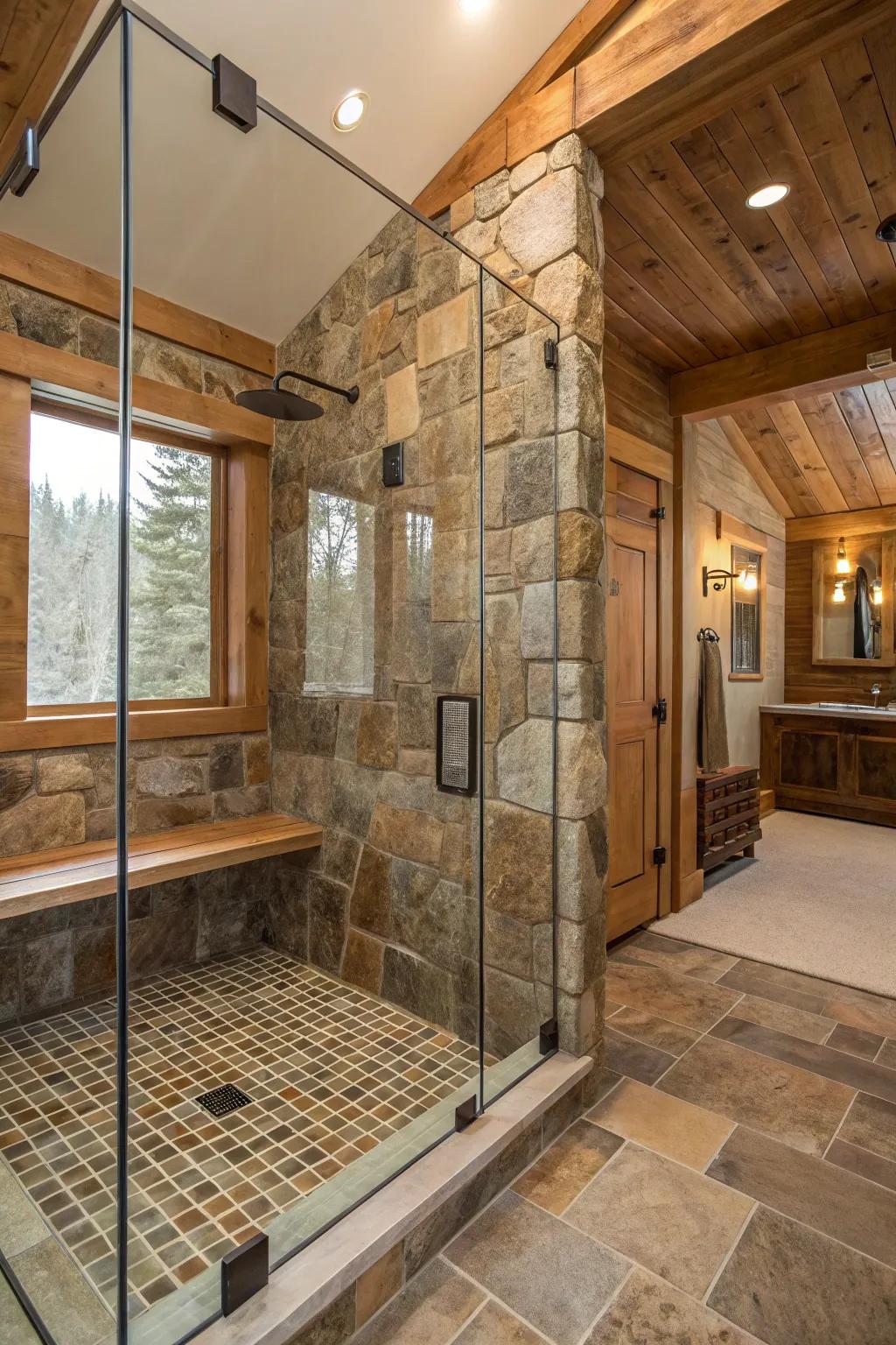 Glass enclosures accentuate your shower's innate rustic charm.