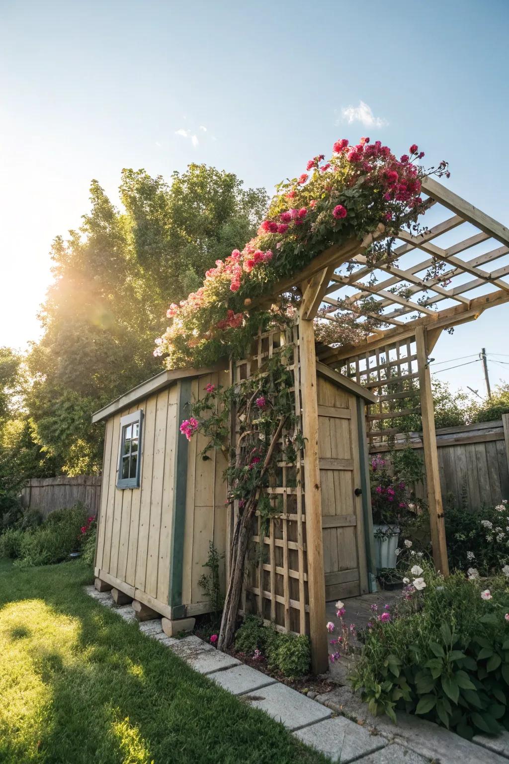 A trellis covered with blooming vines adds a magical touch.