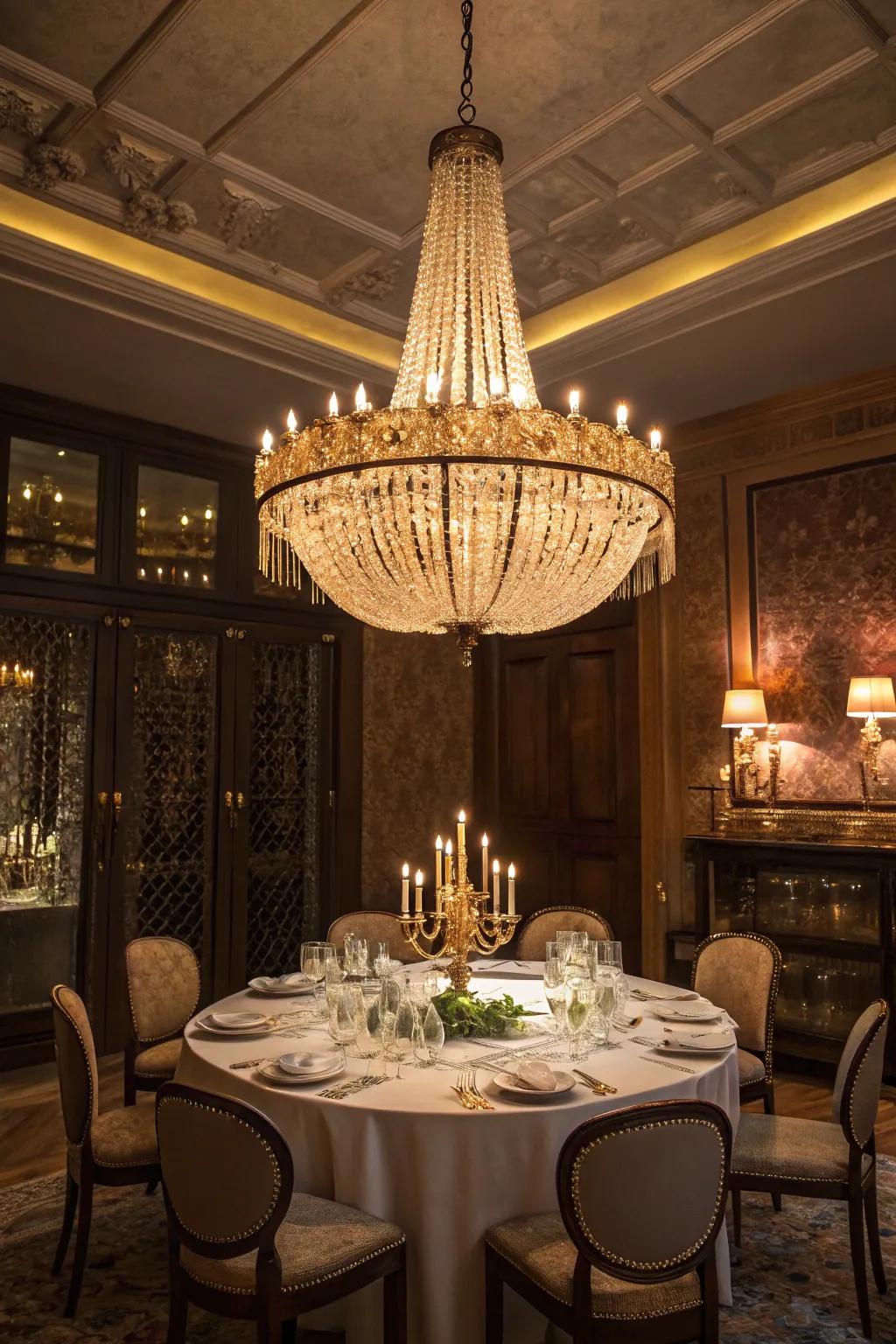 Eye-catching illumination introduces a dash of classiness to the eating space.