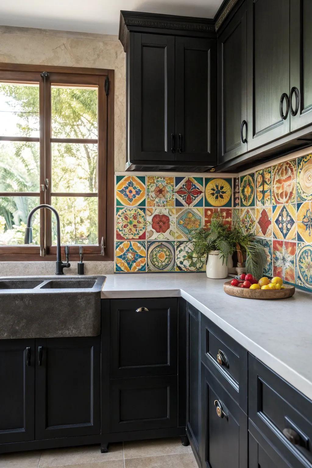 Striking color contrasts inject vibrancy into the kitchen.