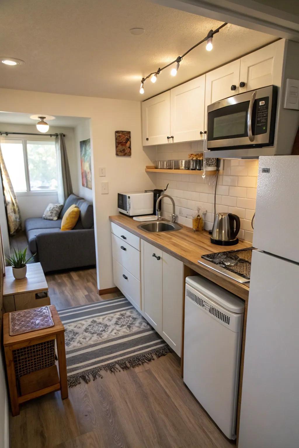 A well-considered miniature cooking area maximizes usability in compact lettings.