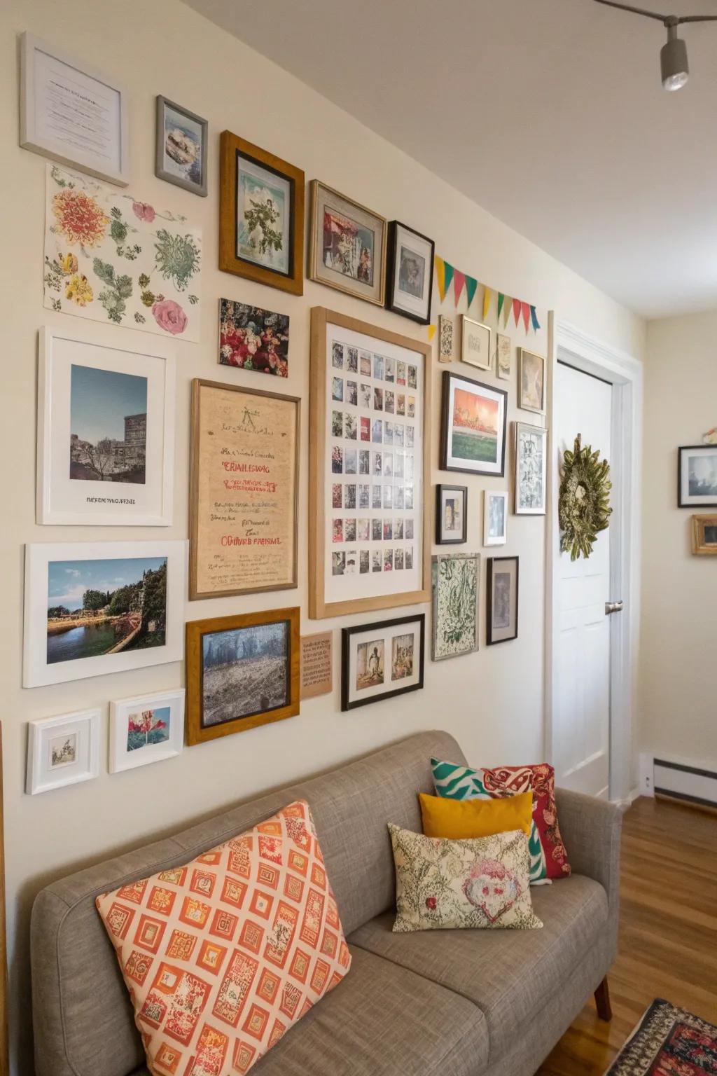 A picture wall adds a personal touch and style.