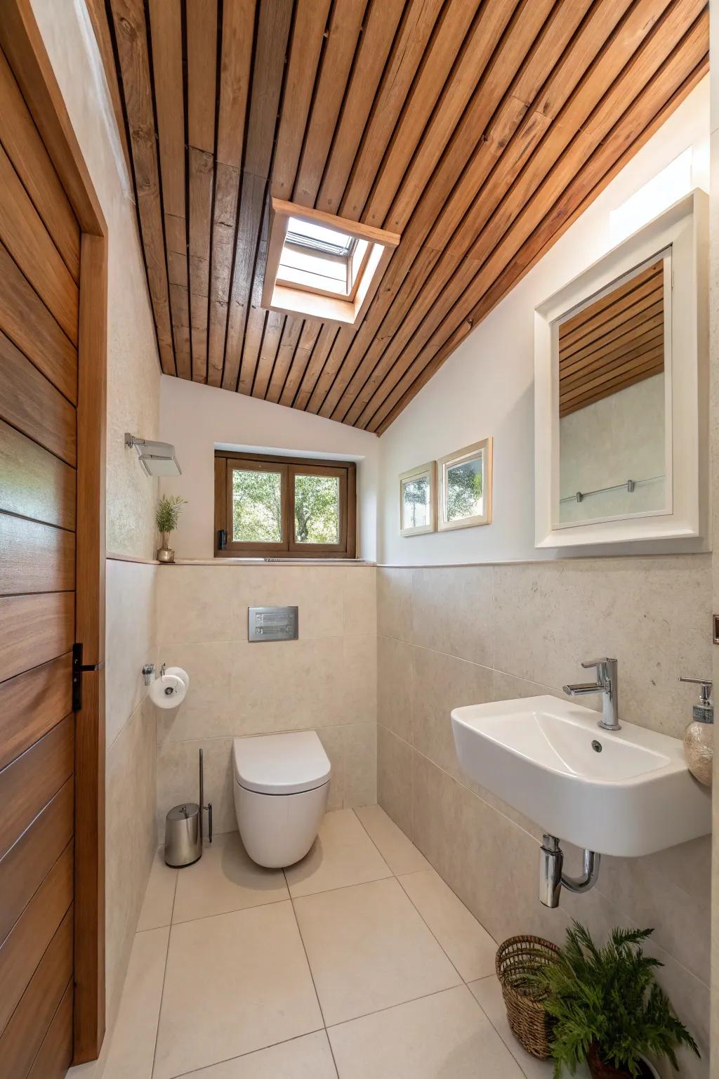 A streamlined striped wooden roof introduces a modern element.