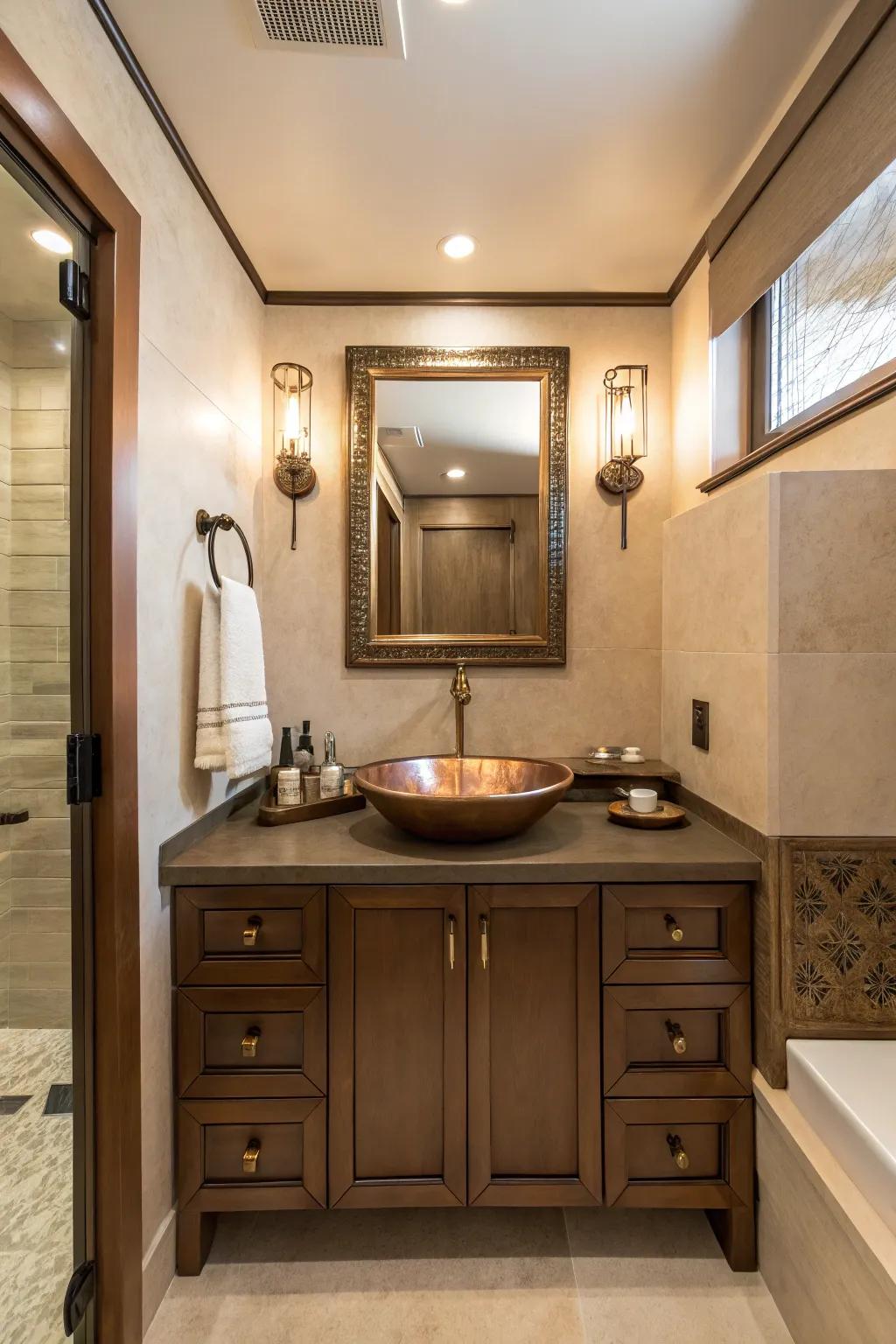 Modern bronze appliances pair beautifully with cocoa shades.