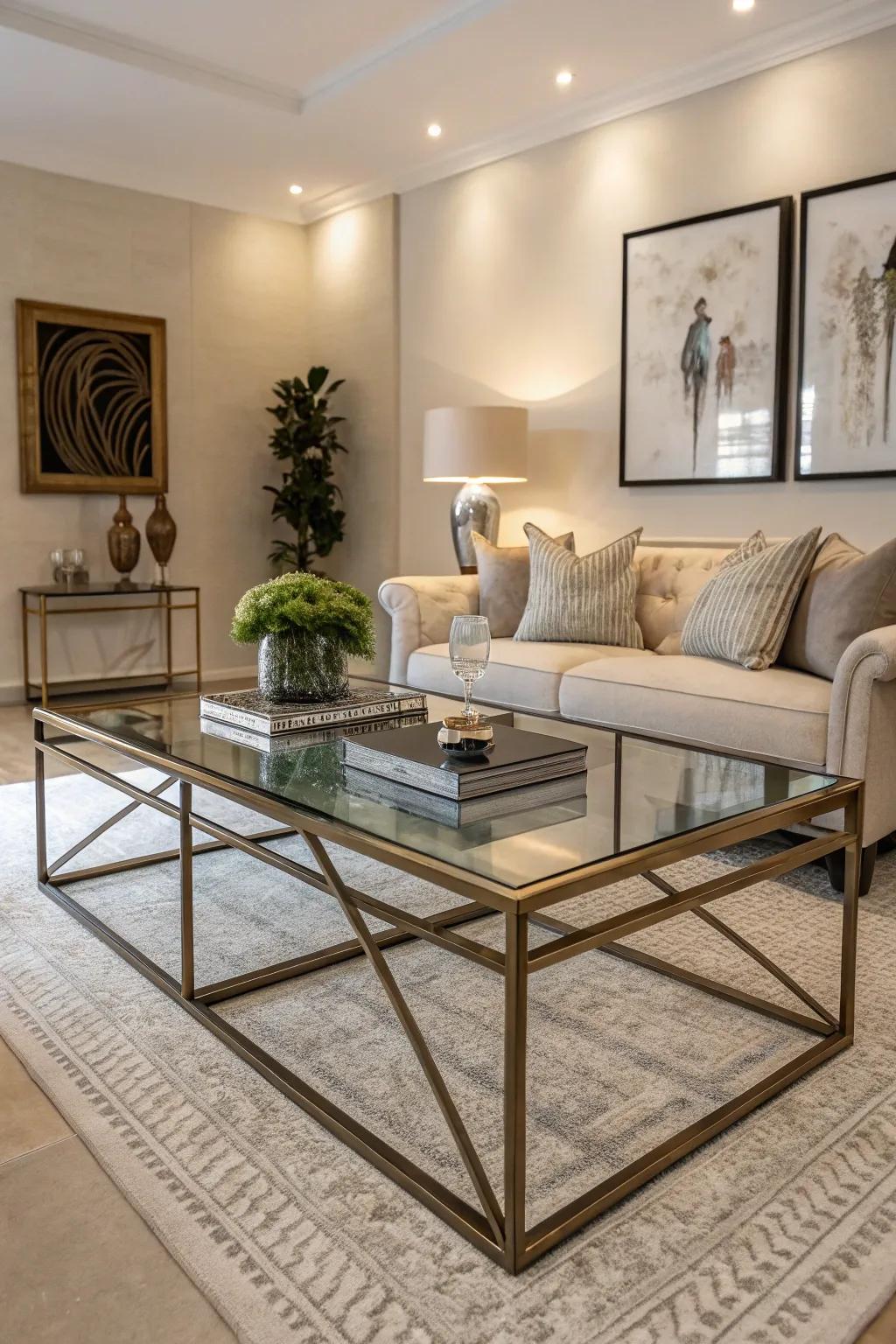 Glass and metal tables bring an element of refinement and lightness.