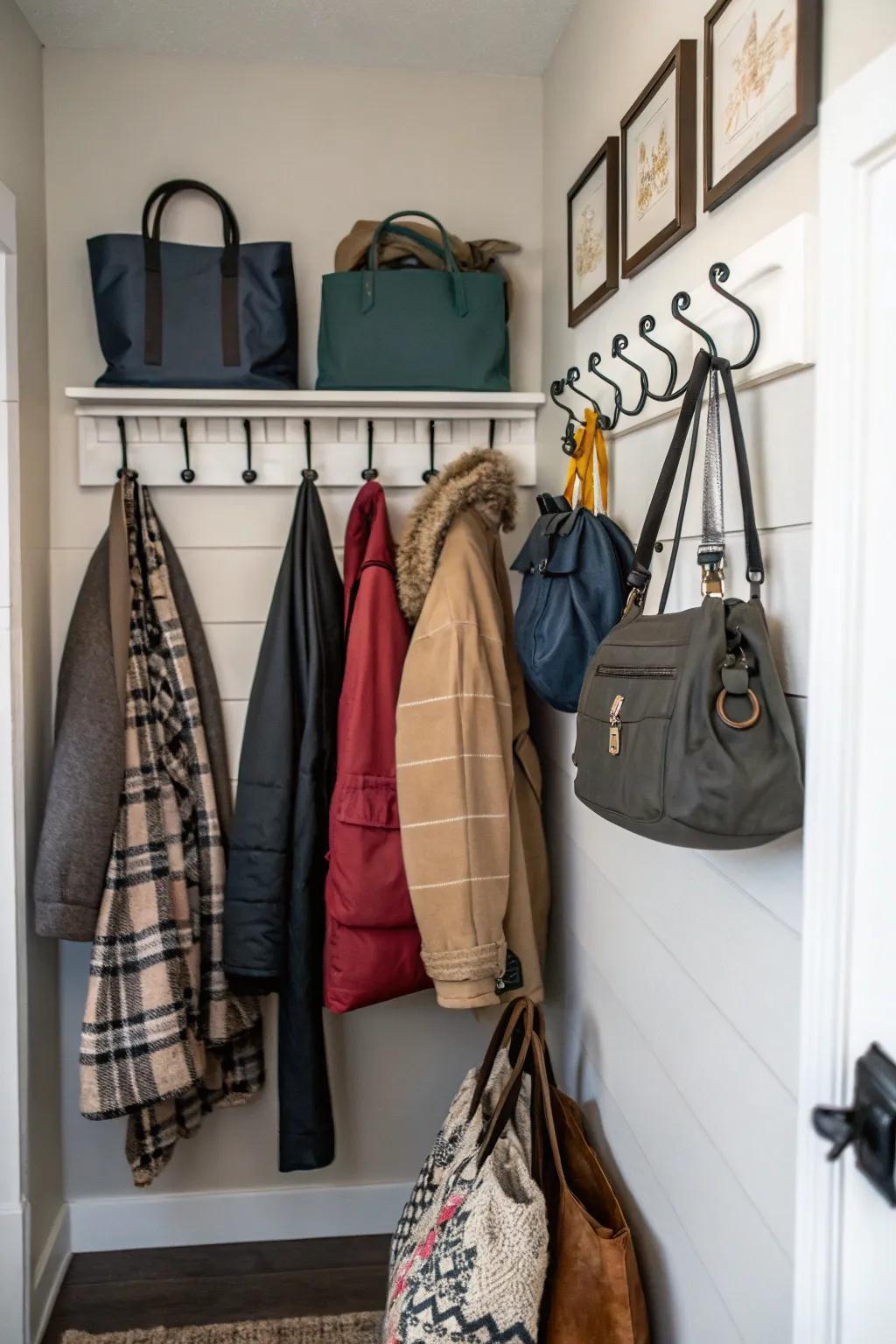 A neatly arranged hook system ensuring essentials are always at hand.