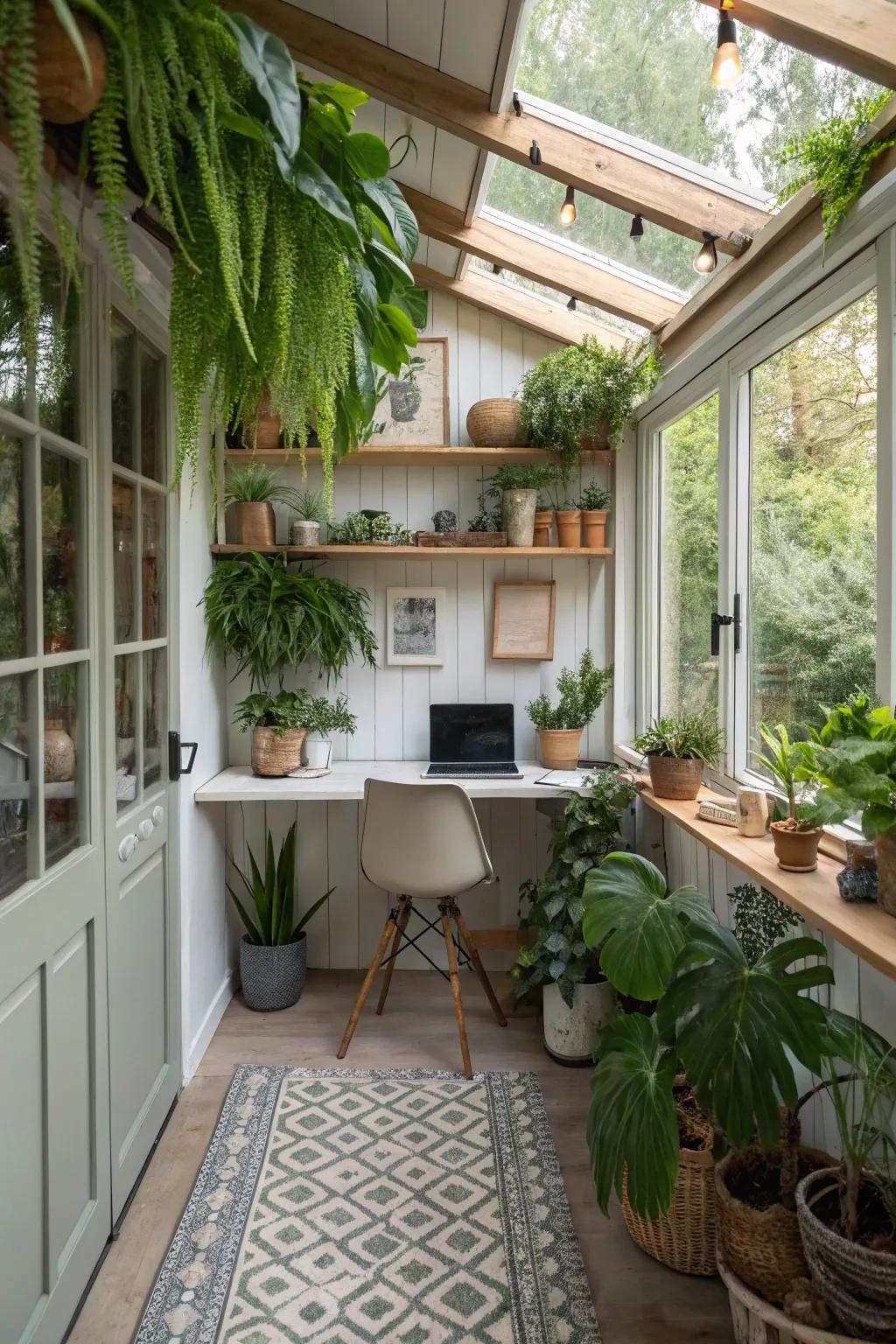Indoor plants enhancing the backyard studio.