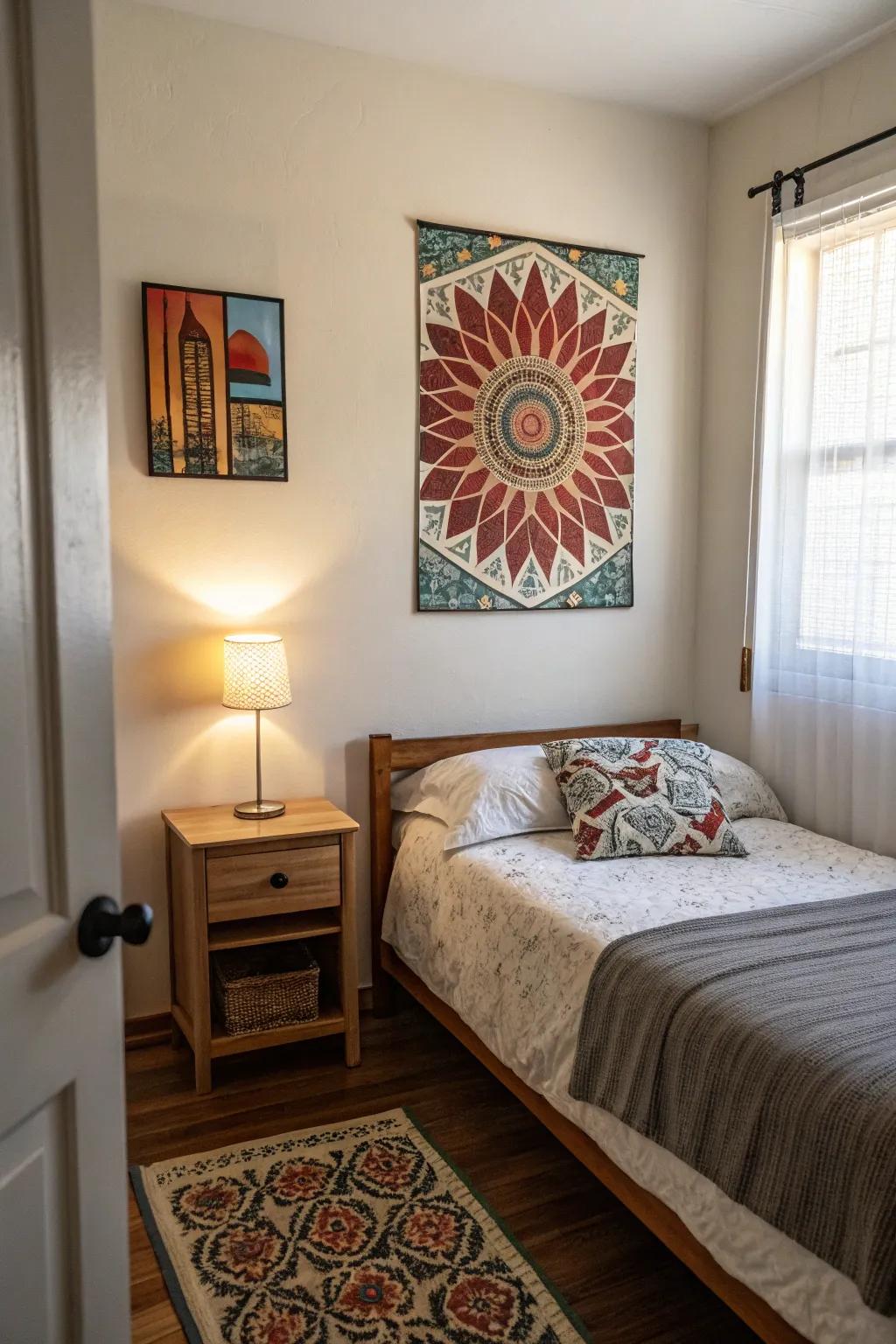 Wall art adds character and dimension.