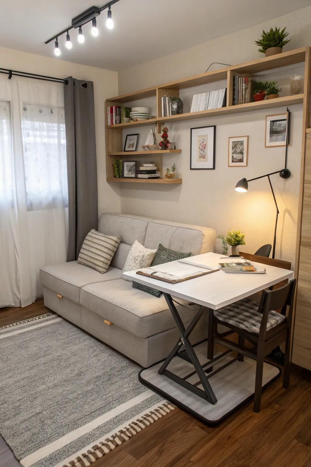 Flexible furniture pieces save space and add practicality.