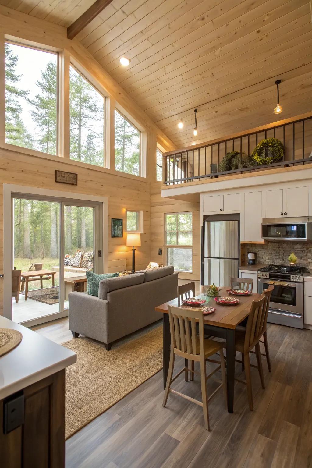 A small home with an open layout, where the living areas are seamlessly connected.