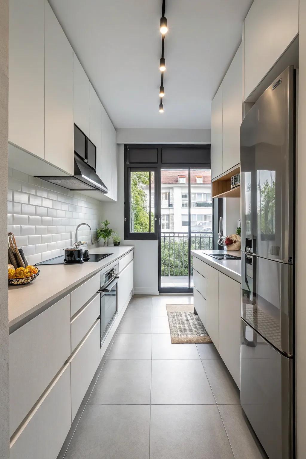 Minimalist coverings keep the kitchen refined and contemporary.