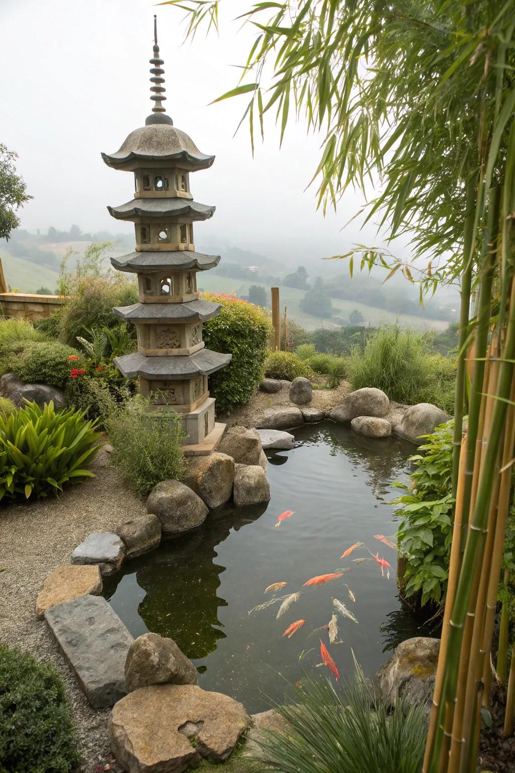 A tranquil Japanese-inspired water garden with zen-like features.