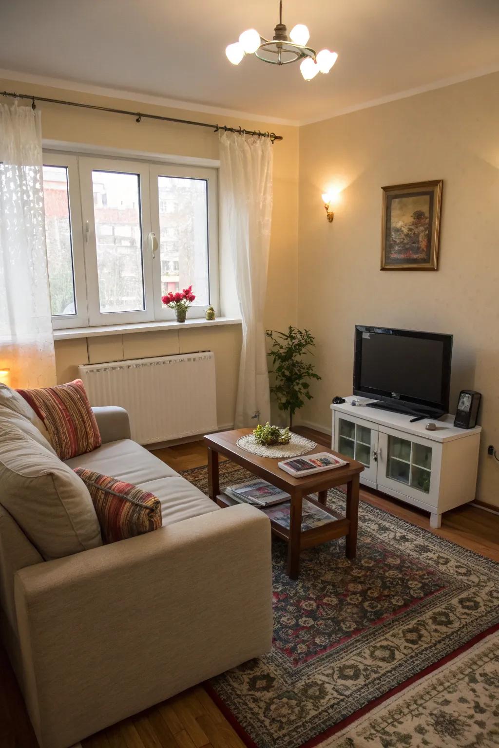Compact furniture maintains a cozy feel in your living area without making it feel cramped.