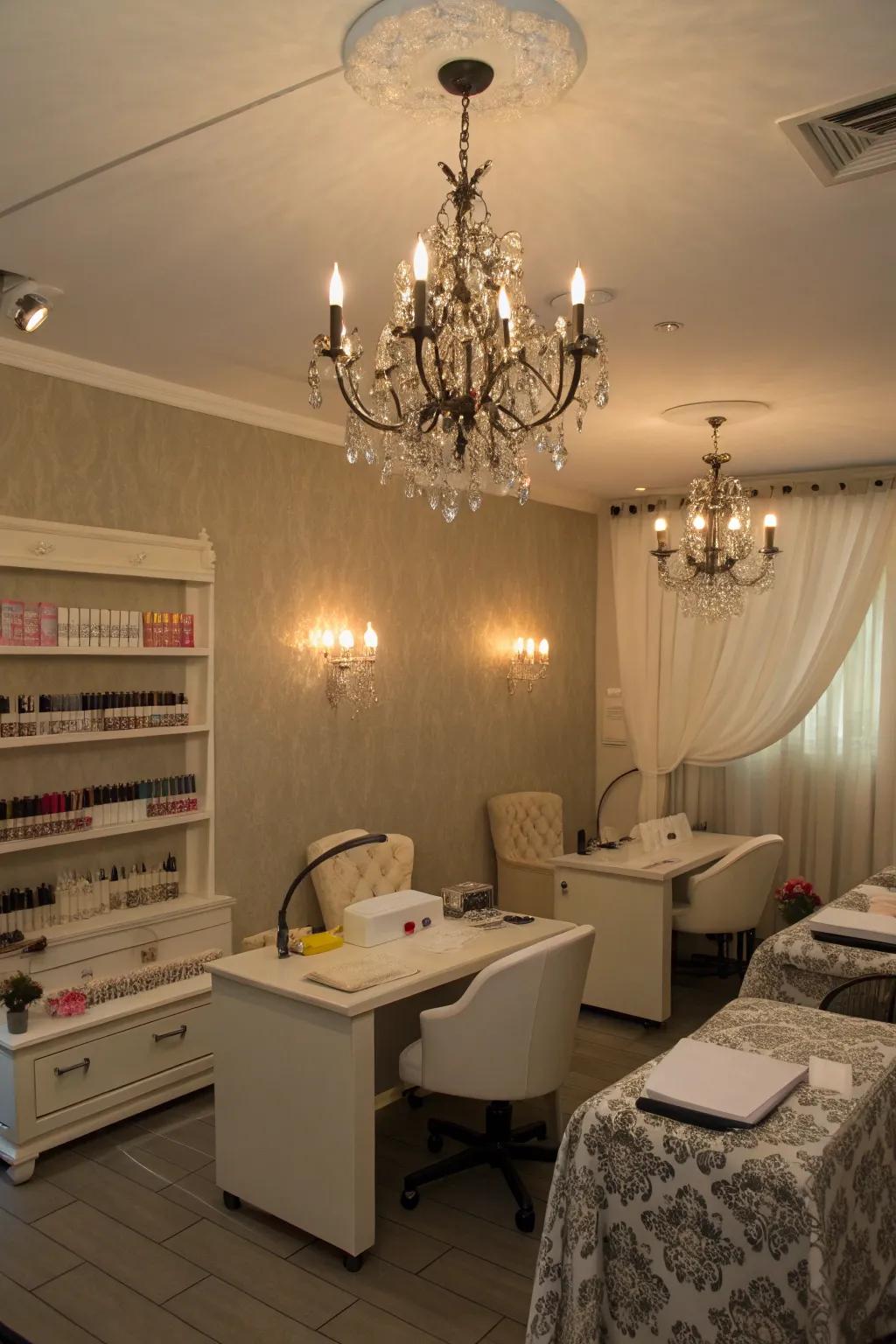 Gentle lighting transforms the ambiance of your nail room.