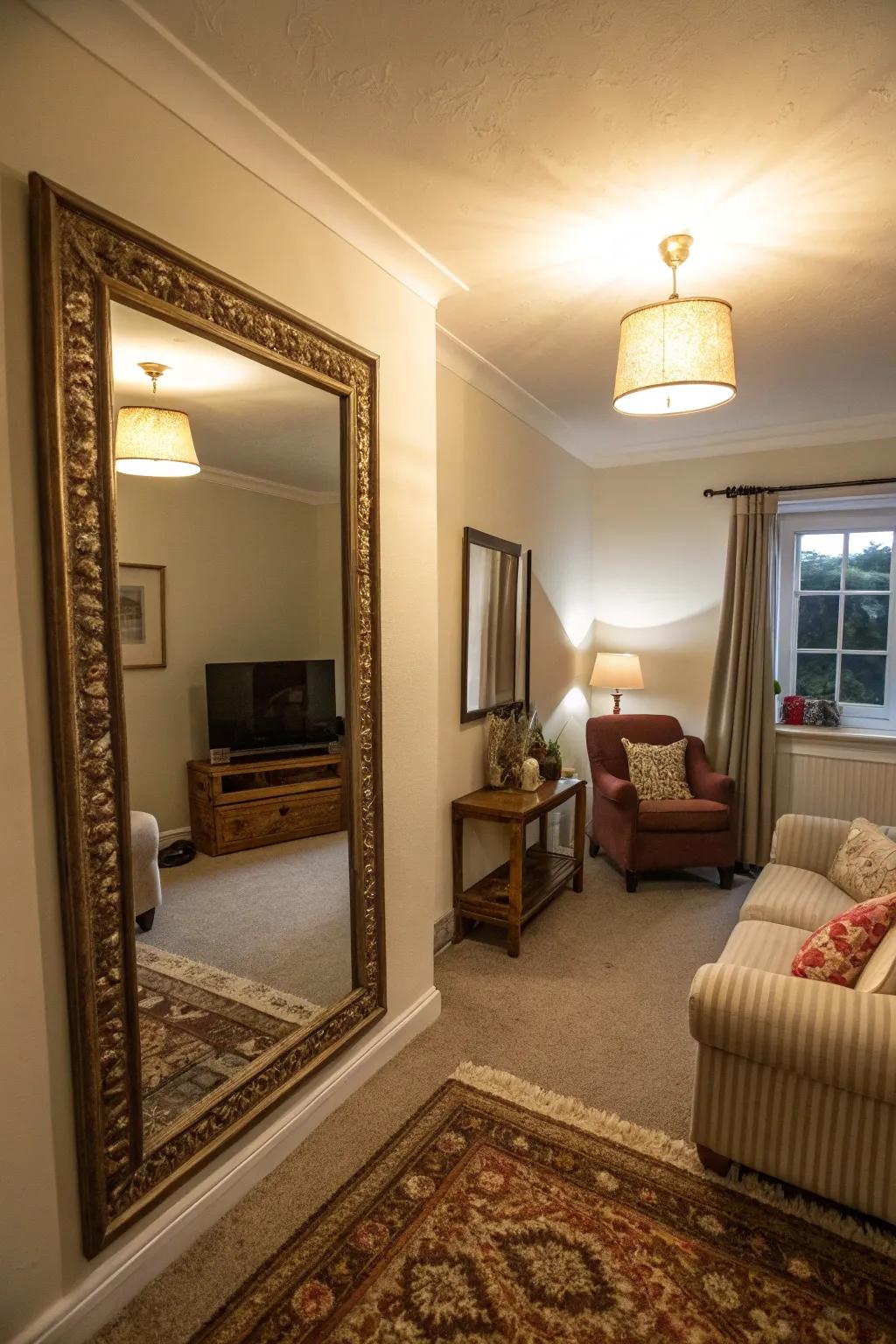 Mirrors amplify light and add depth.