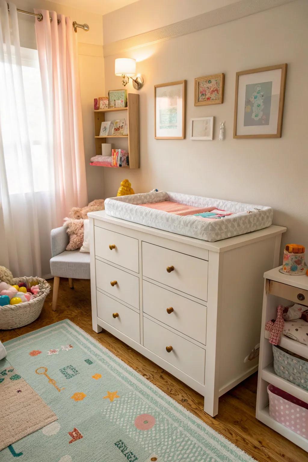 An elegant dresser that also functions as a changing station.
