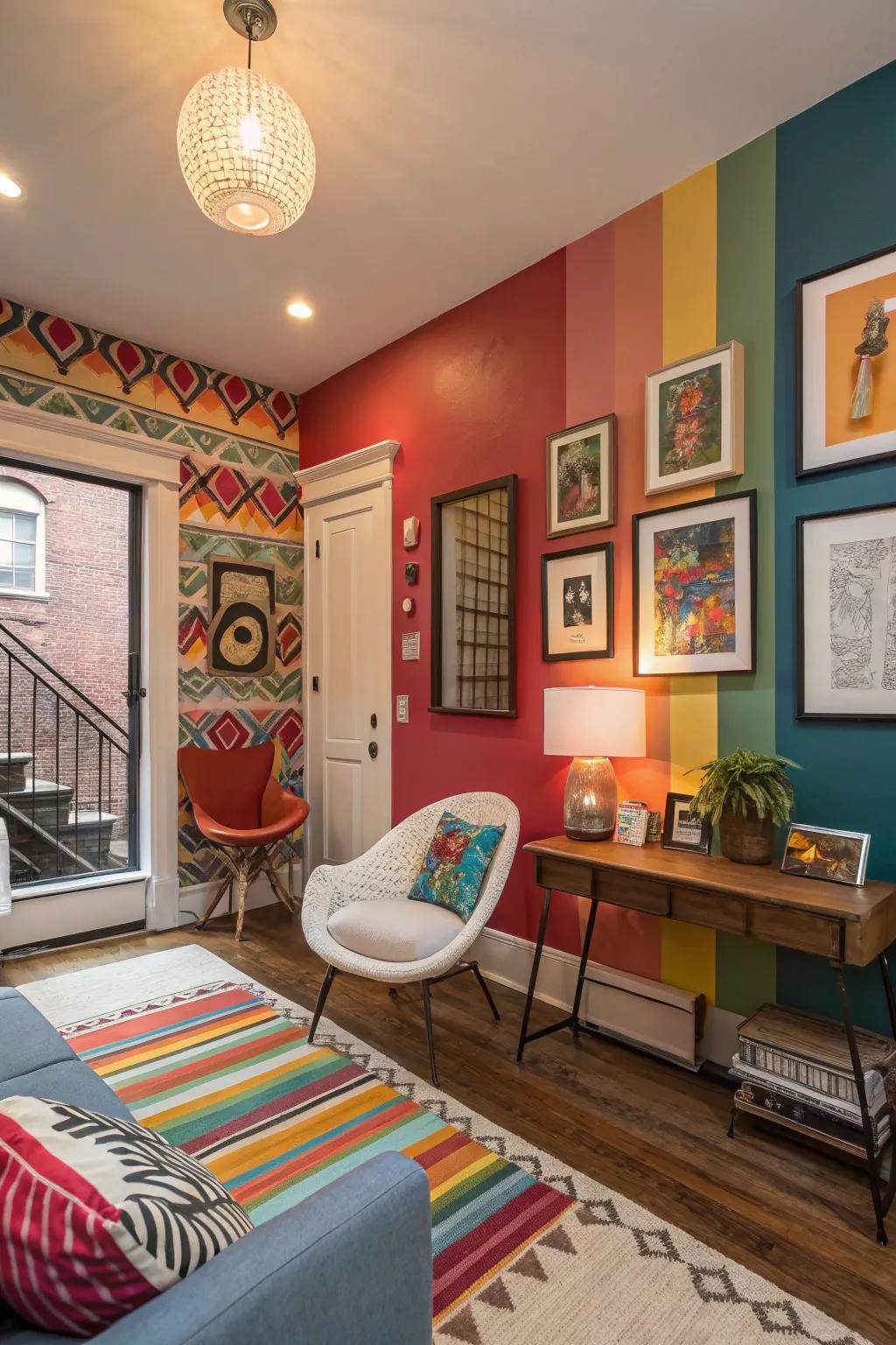Wall art adds individuality and visual interest to compact areas.