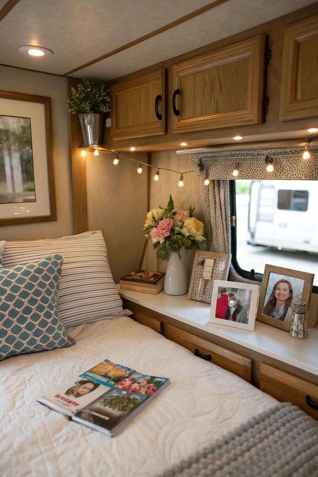 Personal touches transform your RV bedroom into a home.