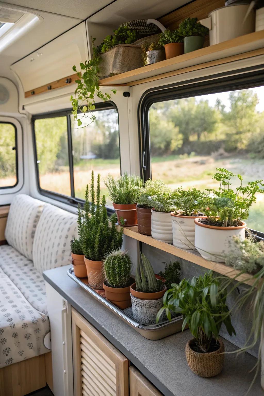Indoor plants inject vitality and freshness, transforming your RV into a verdant oasis.