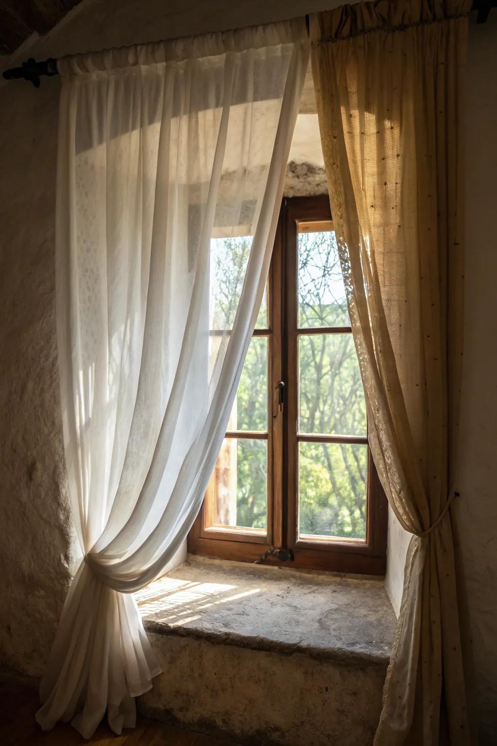 Layered curtains deliver versatility and a fashionable appearance for small windows.