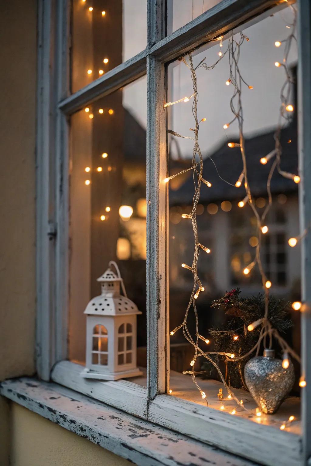 A compact window arrangement wonderfully uplifted with lighting.