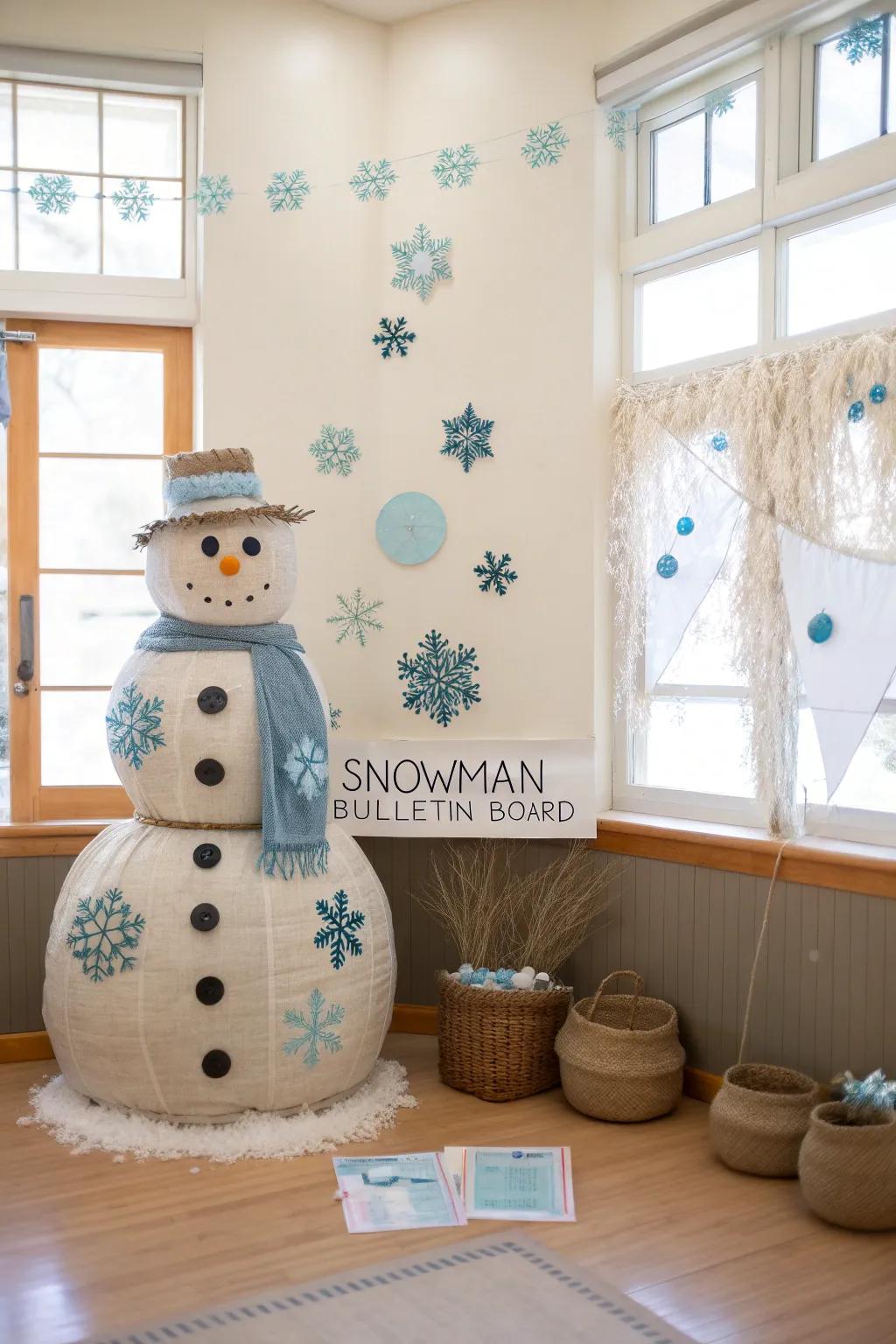 Celebrate your classroom community with a snowman board presenting student names! #ClassroomCommunity #WinterFun ❄️☃️