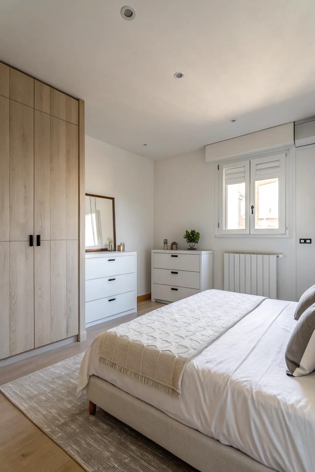 A minimalist design aesthetic amplifies the feelings of peace and tranquility in your bedroom.