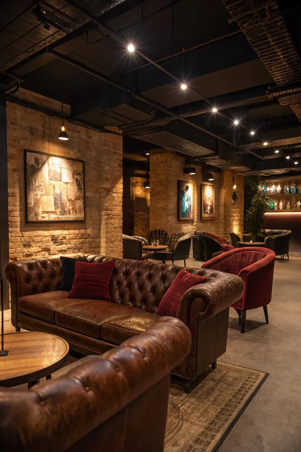 Chic seating areas invite guests to unwind and savor the ambiance.