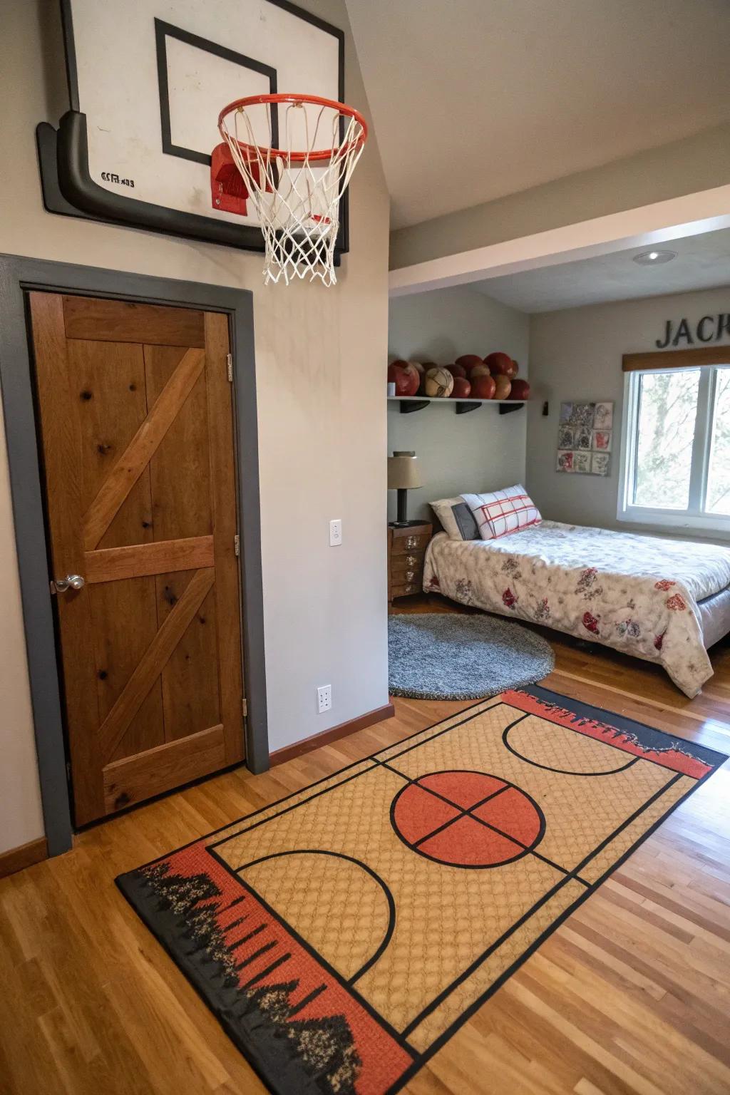 Integrate amusement and utility with an indoor hoop structure.