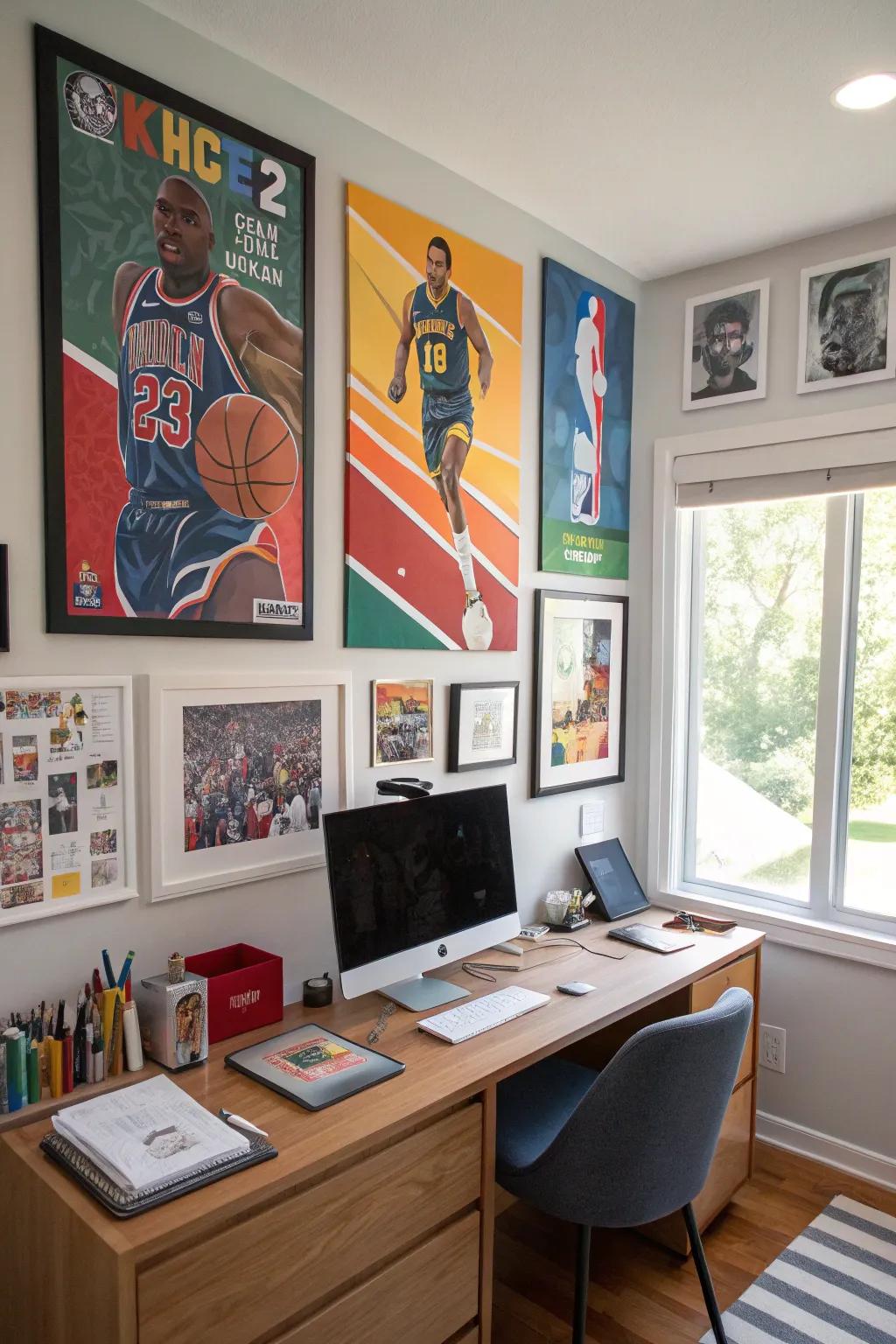 Sports art can introduce refinement and enthusiasm to your workspace.