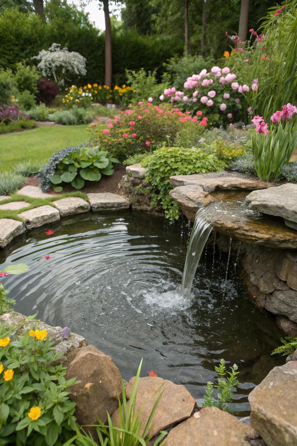 A serene water element for a peaceful garden ambiance.