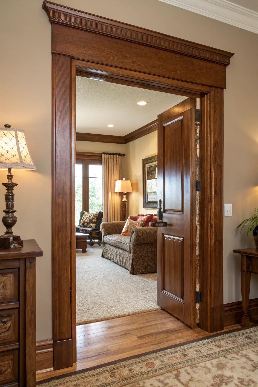 Tinted wood trim adding warmth and texture to a cozy living space.