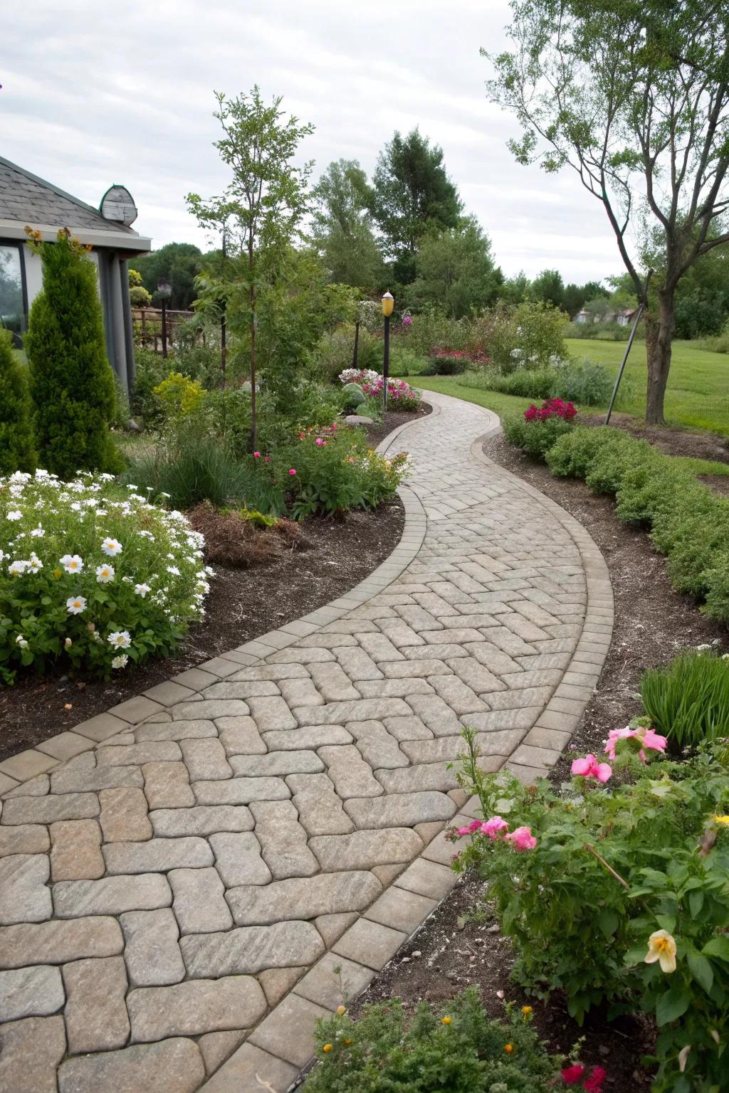 Add a touch of history with a cobblestone-patterned walkway.