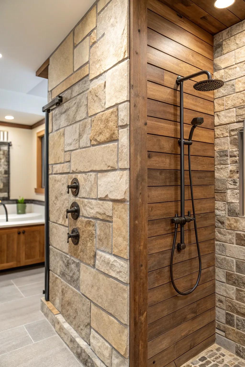 Blended mediums create a rich and textured shower experience.