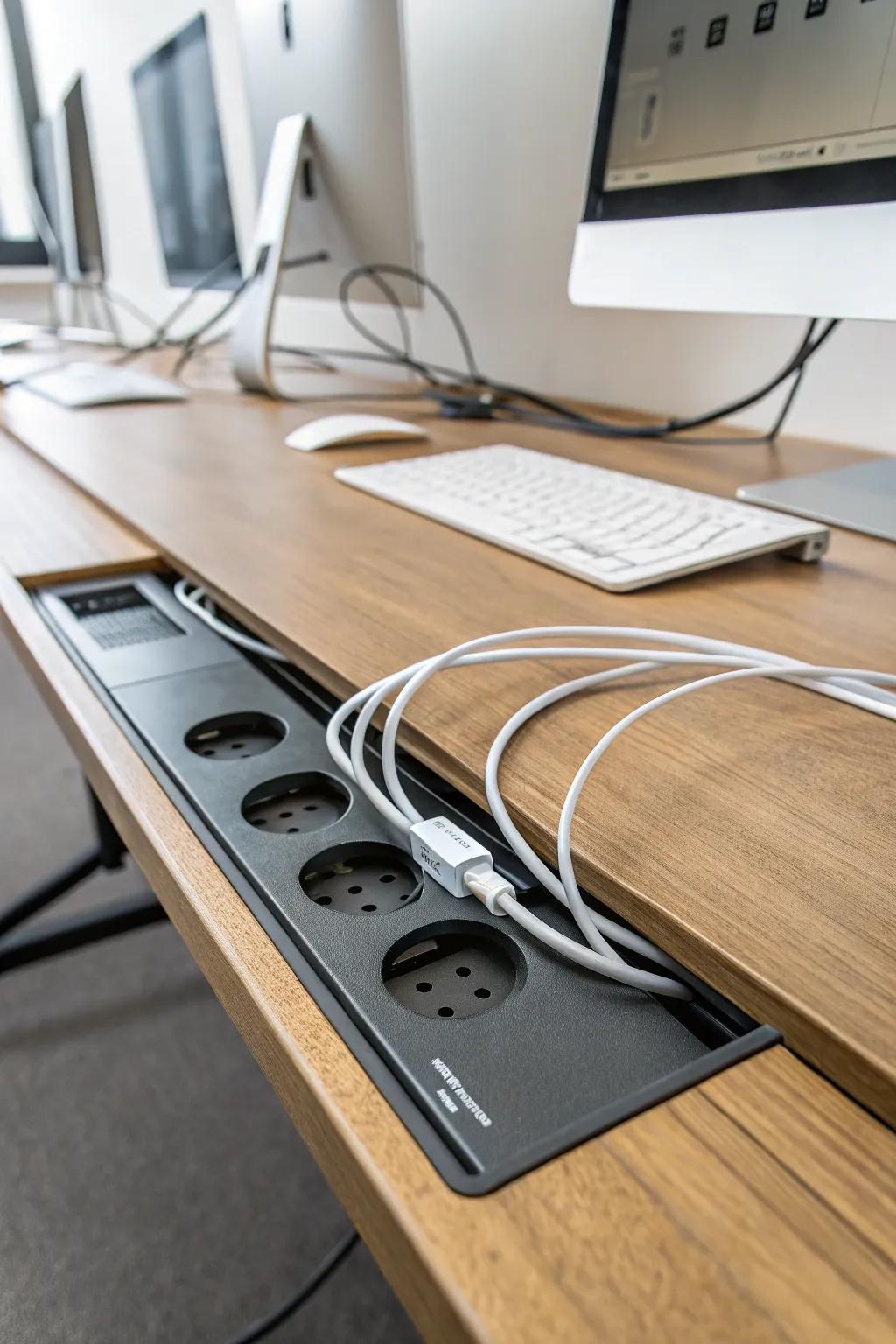 Desk openings offer a discreet way to route cords through your workspace.
