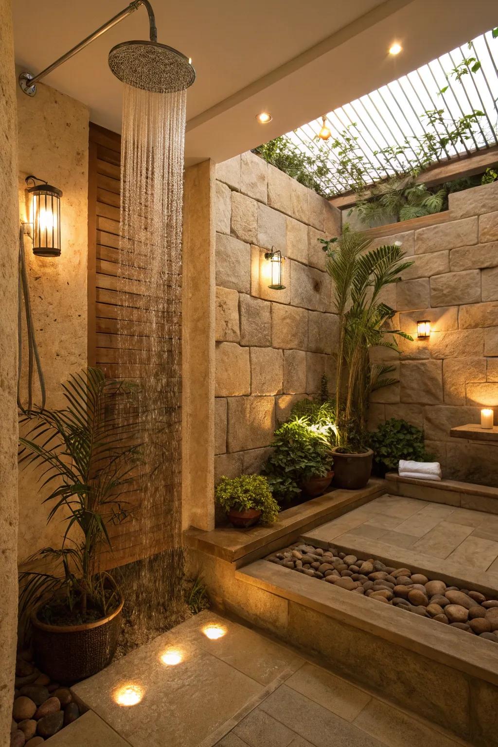 Transform your bathroom into a spa-like escape with stone features.