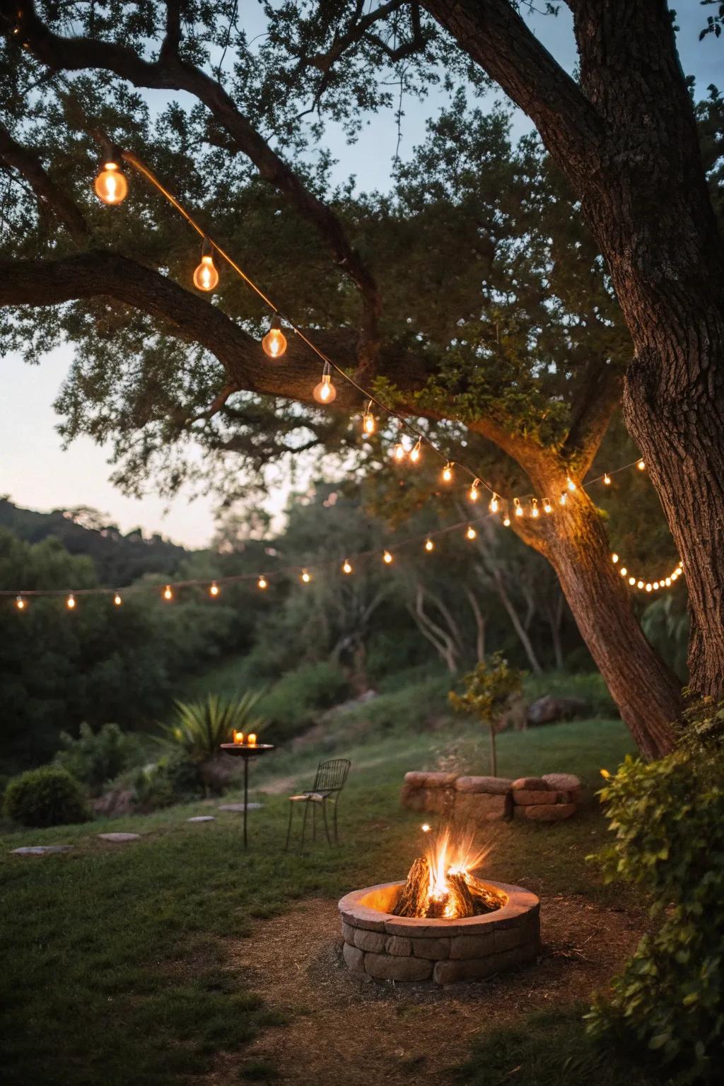 <strong><em>Sparkle strands</em></strong> draped from trees fashion a natural canopy.” loading=”lazy” class=”pimg”>
	</picture><figcaption><strong><em>Sparkle strands</em></strong> draped from trees fashion a natural canopy.</figcaption></figure>
<p>Harness adjacent trees to suspend <strong><em>sparkle strands</em></strong> for a natural canopy impression. This is ideal for conceiving a woodland retreat ambiance, a personal indulgence of mine.</p>
<h3>Items that may come in handy:</h3>
<ul class=
