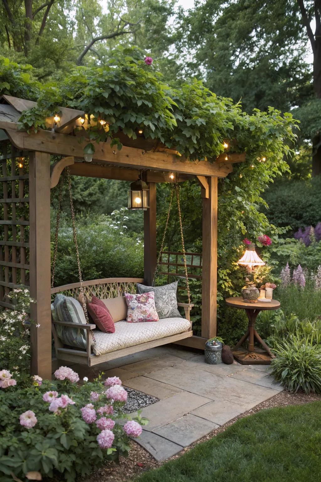 A Lakeside seat swing creates a comfortable nook for leisure.