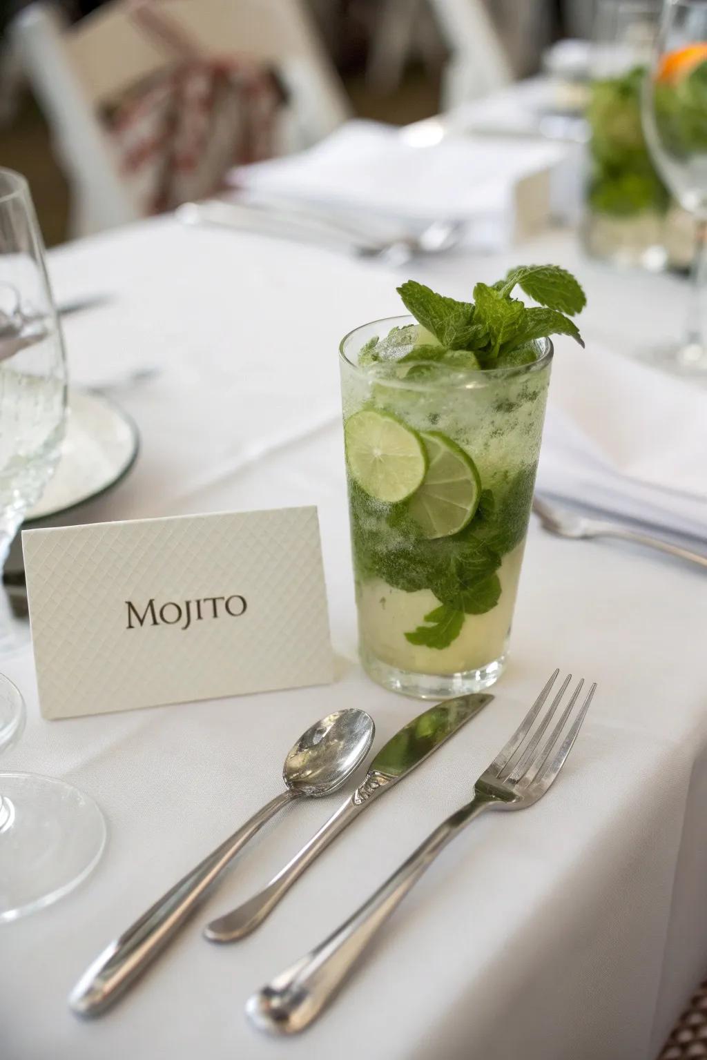 Tables themed around cocktails introduce a lively dynamic to the ornamental scheme.