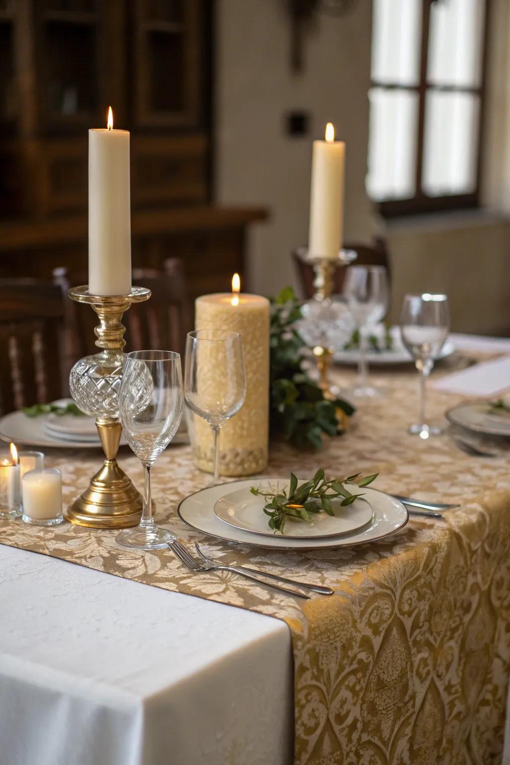 A candlelit table runner providing an elegant and intimate evening.