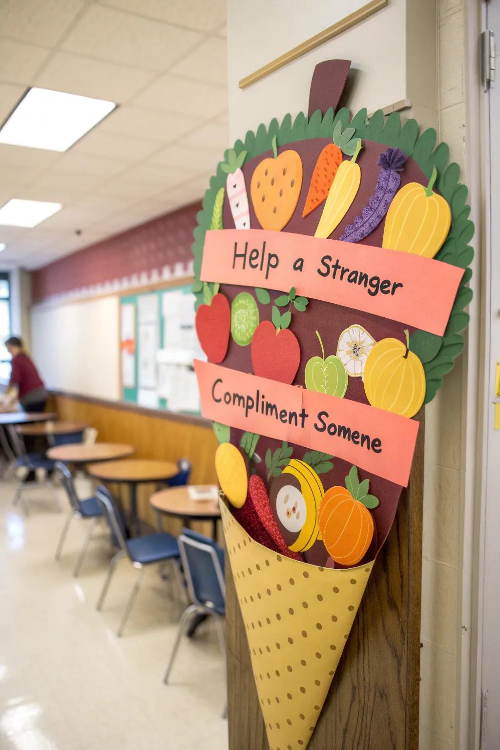 An Abundance Basket of Kindness spotlighting students' virtuous deeds.
