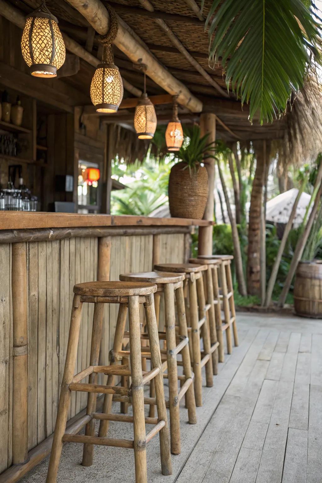 Rustic bar stools are the perfect finishing touch for any tiki bar.