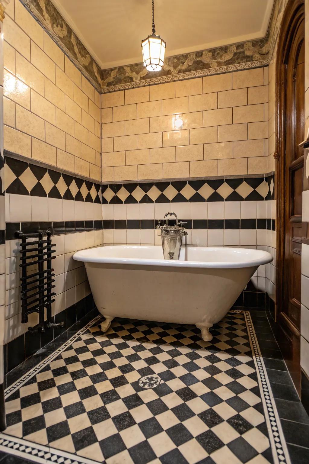 Checkerboard tiles introduce a timeless vintage touch to your bathroom.