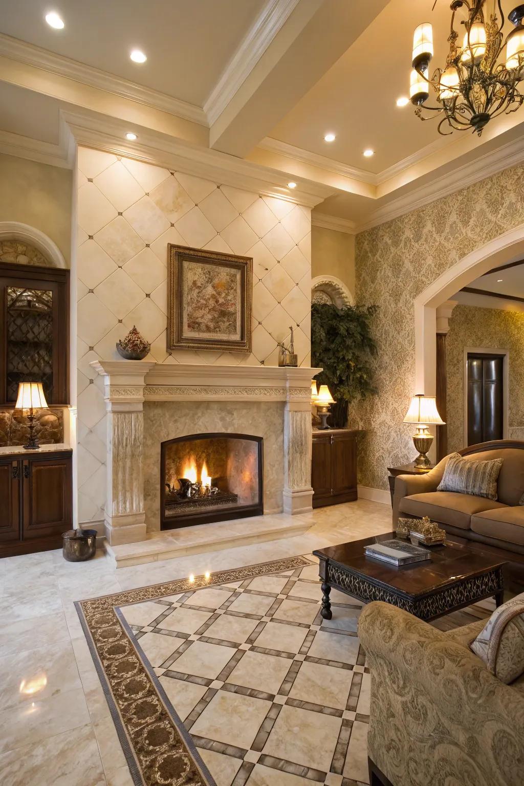 Sumptuous stone tiles introduce ageless sophistication to any area.