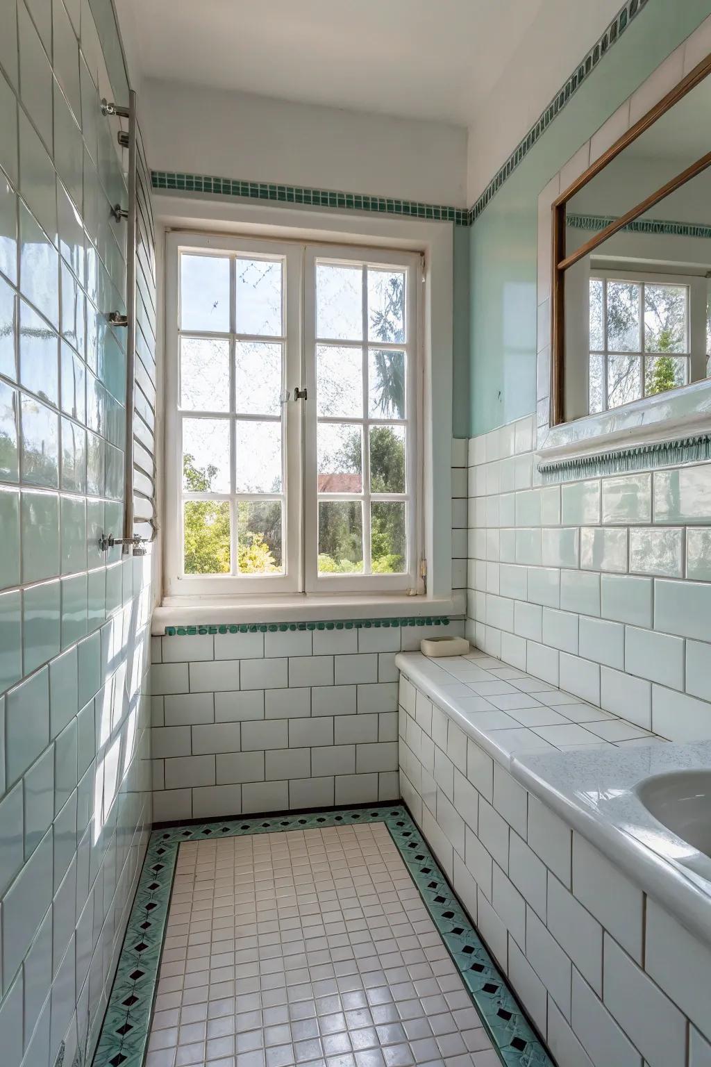 Shiny ceramic tiles amplify light reflection, making compact areas feel more spacious.