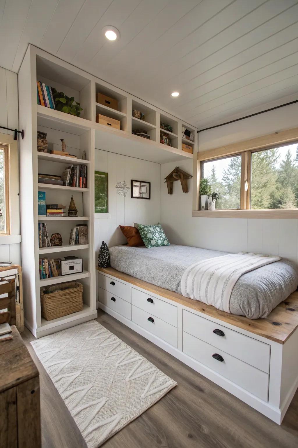 Useful storage options cleverly built into the sleeping space design.