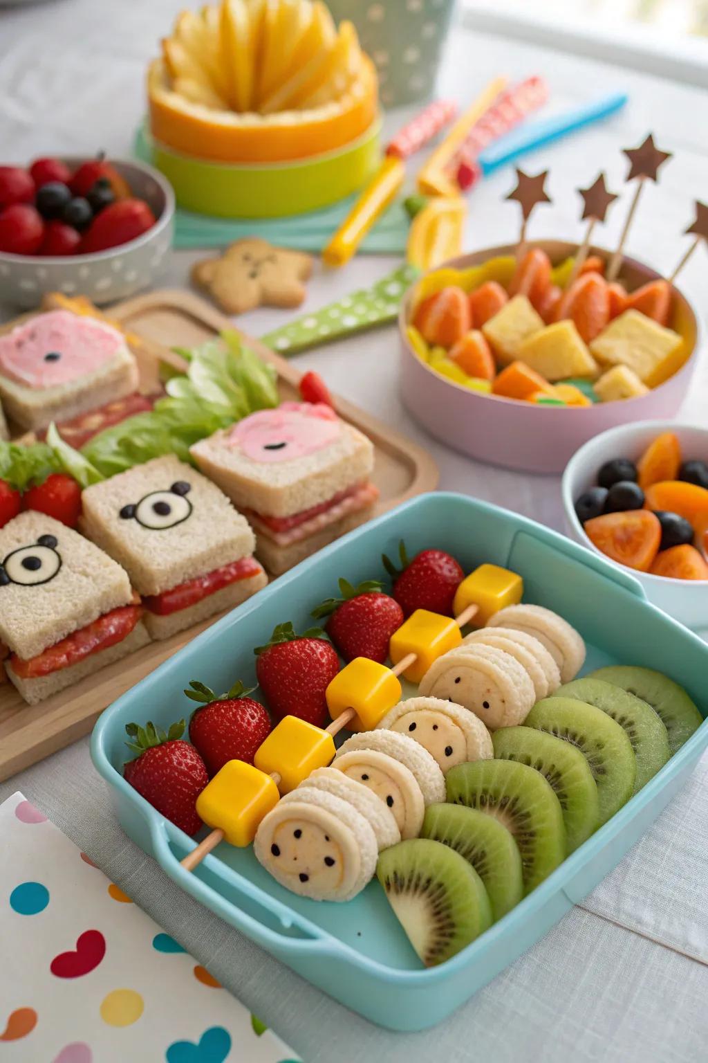 A themed snack table that enchants toddlers with tasty and playful treats.