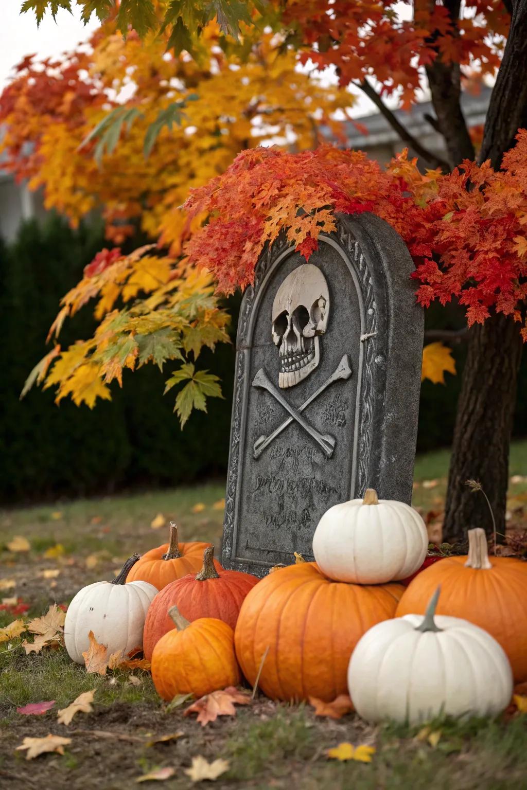 Pumpkins are a quintessential supplement to Halloween graveyard displays.