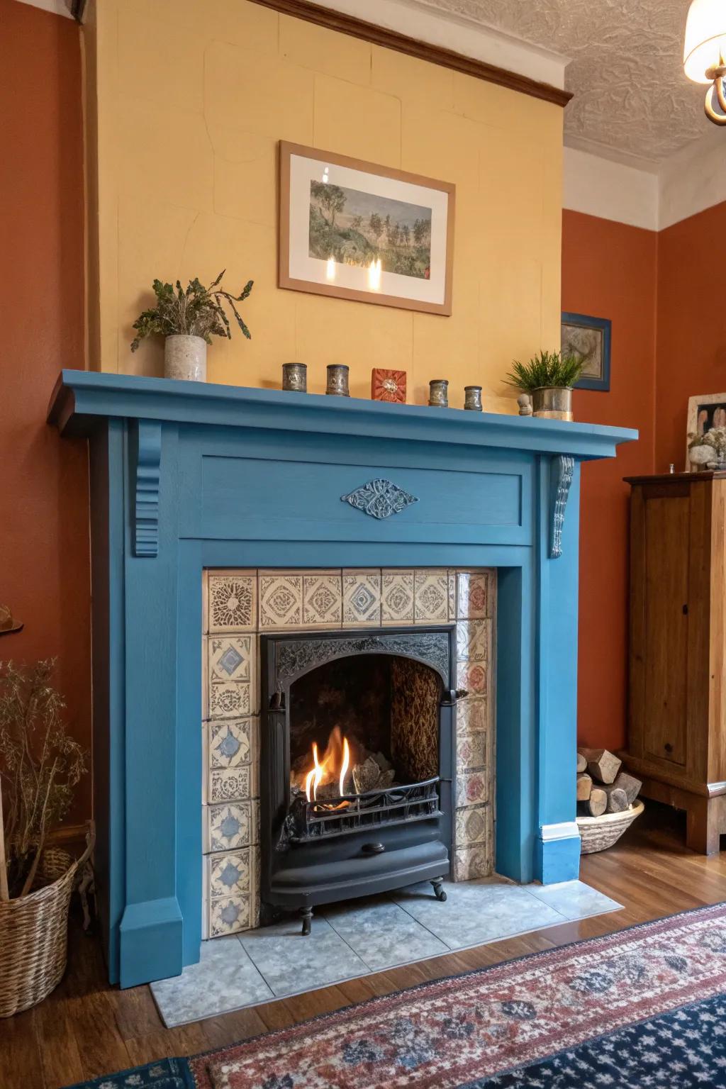 A chilled blue fire surround creates an eye-catching contrast.